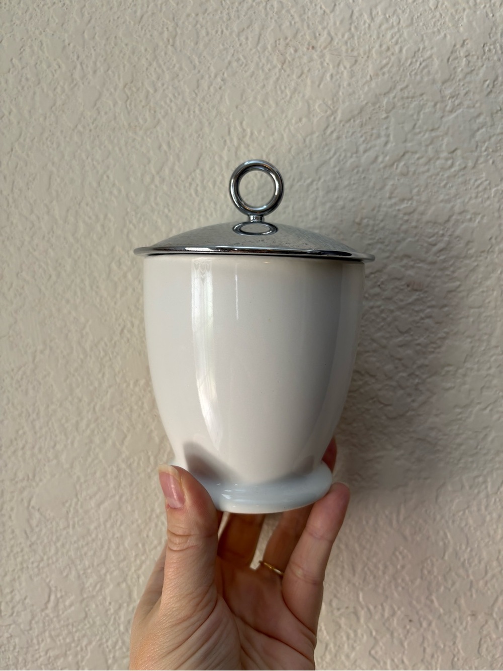 White Ceramic Jar with Silver Lid